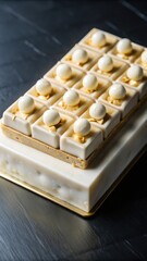 Rich decadent white chocolate and crunchy hazelnut combination atop a golden brown bar