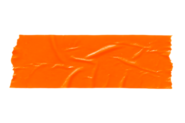 Crumpled orange duct tape segment, sticky adhesive strip, isolated in PNG format with transparent background.