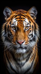 Obraz premium Majestic tiger's eyes gleam in the dark with subtle expression