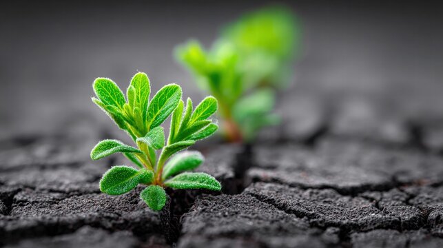 Emerging life: a vibrant sprout pushing through cracked earth