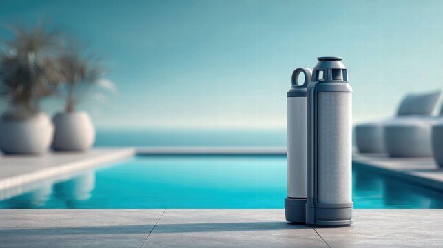 Modern speakers by a pool