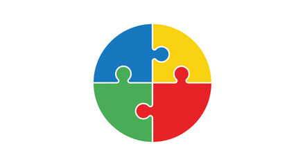 Colorful puzzle pieces fitting together to form a complete circle design