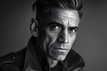 Dramatic monochrome portrait of a stylish man with slicked back hair