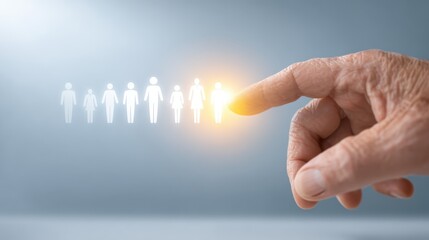 A symbolic scene of an elderly hand and a floating demographic chart, representing the shifting population structure. The continuously increasing elderly population