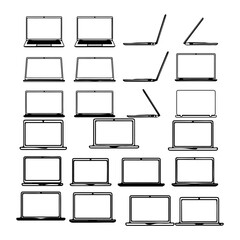 silhouette pack of modern taptop outline stroke editiable 1