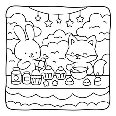Animal Friends Baking Together | Fun Kids Printable Coloring Sheet