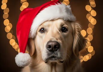 Golden Retriever Dog Wearing Santa Hat
