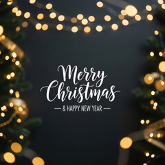 Merry christmas and happy new year festive greeting with bokeh lights