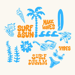 Surf beach hawaian elment set collection pattern summer vibes print art editable