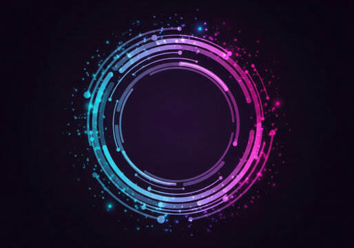 Futuristic glowing circle with digital lines and vibrant neon light effects