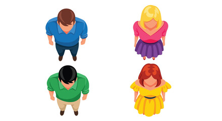 Four people viewed from above showcasing diverse hairstyles and clothing