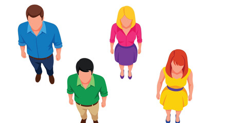 Four people illustrated in a simple top down vector style © Lhvect02