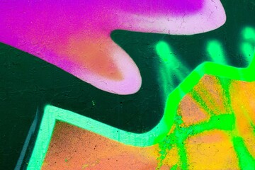 Vibrant neon graffiti pattern with green, pink, orange splashes. 90s Y2K style, bold curves, holographic glow. Street art, digital designs, modern 2000s visuals.