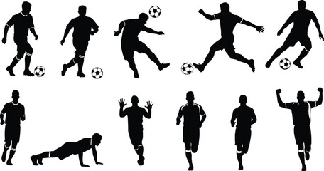 Soccer Football Player Athlete Sport Running Kicking Ball Training Action Silhouette