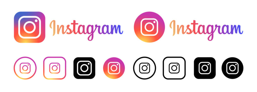 Instagram logo icon vector set 2025. Square, Round, Circle, outline styles