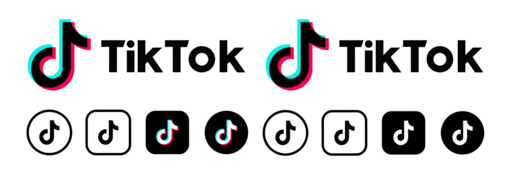 TikTok logo icon vector set 2025. Square, Round, Circle, outline styles