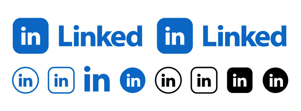 Linkedln logo icon vector set 2025. Square, Round, Circle, outline styles