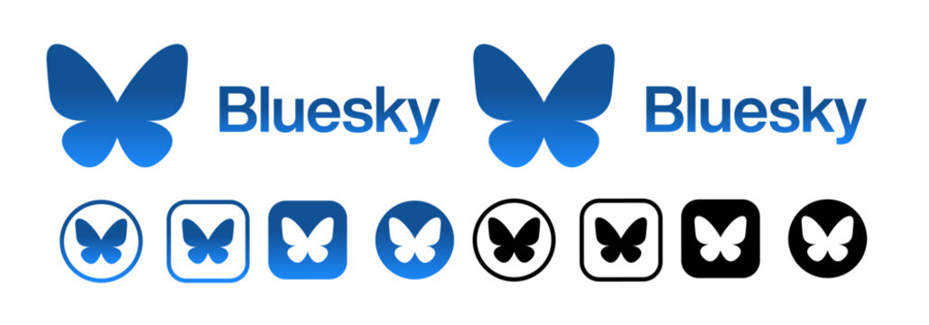 BlueSky logo icon vector set 2025. Square, Round, Circle, outline styles