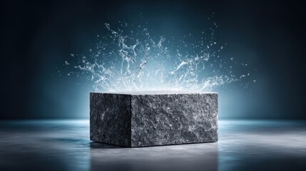 Water explosion over a stone block