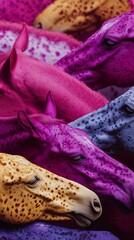 A stunning display of horses in vivid colors, showcasing unique patterns and textures, perfect for creative and artistic designs.