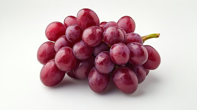 Bunch of glossy red grapes against pure white background