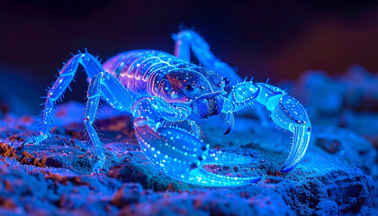 Close-up of a blue scorpion on a rock