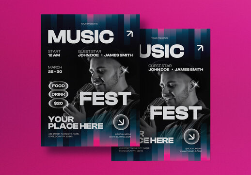 Purple Fractal Gradient Music Fest Flyer Layout