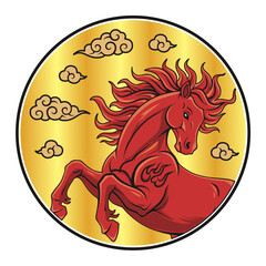 Red Horse Chinese Zodiac Symbol on Gold Background
