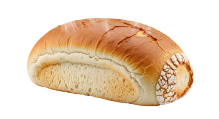 Golden brown crusty bread loaf with a soft white interior isolated on a transparent background