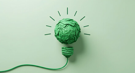 Inspiring green paper lightbulb idea, symbolizing creative eco-conscious thinking and sustainable innovation on a light green background for positive change