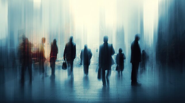 Abstract Image of Business People Walking on the Street Concept. High quality