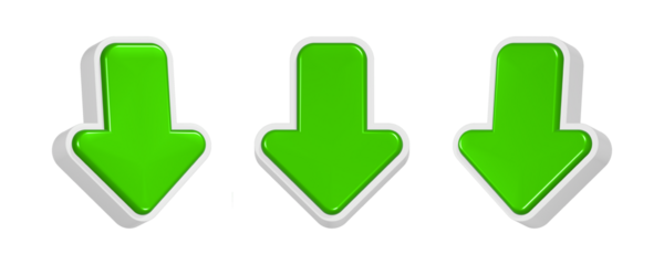 3d rendering icon green down arrow in set