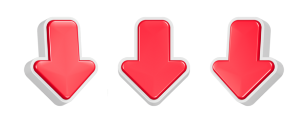 3d rendering icon red down arrow in set