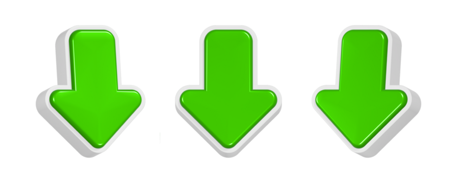3d rendering icon green down arrow in set