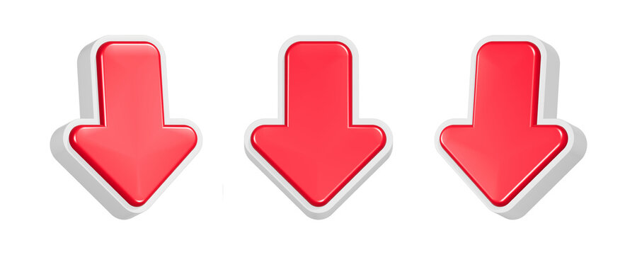 3d rendering icon red down arrow in set
