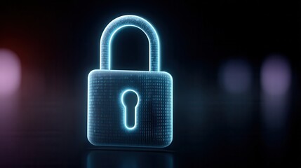 Fototapeta premium A glowing digital lock icon representing security and protection in a modern setting. Ideal for technology and cybersecurity themes.