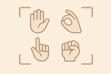 Obraz premium Minimalistic hand gestures illustrating communication concepts including peace sign, approval, direction, and strength creating a visual language of expression and intent