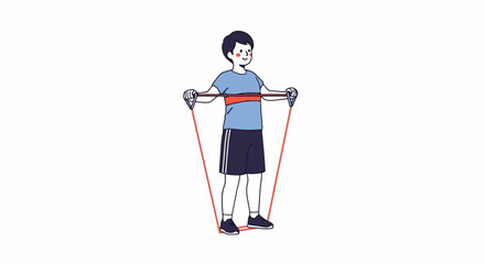 Dynamic illustration depicting a focused person utilizing a resistance band for effective upper body strength training, ideal for home workouts and maintaining physical fitness and well-being