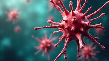 Microscopic Red Virus Particle, Disease Concept