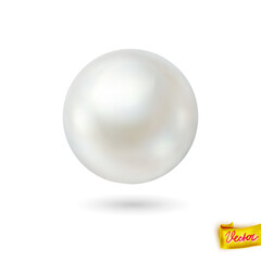 Pearl  isolated on transparent background. Spherical beautiful 3D orb with transparent glares and highlights. Jewel gems. Vector