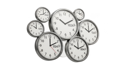 Collection of clocks with the time at 10:00. isolated illustration on  transparent background PNG