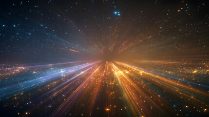 Obraz premium Dreamy night sky with radiant multicolored light streams