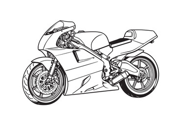 Obraz premium A black and white vector artwork of a modern sport racing motorcycle, drawn with precise detailing that highlights its aerodynamic body, mechanical strength, and cutting edge performance aesthetics.