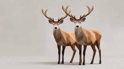 A pair of stylized deer depicted in geometric shapes, showcasing a modern artistic approach. Ideal for nature and wildlife themes.