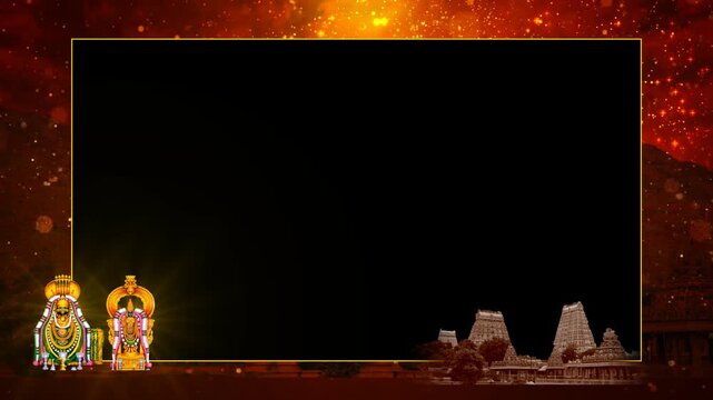 Divine Golden Glow Temple Background Video Template  Lord Balaji & Alamelu Mangamma with Temple Gopurams  Hindu Devotional Festival Looping Video