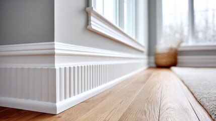 Elegant Interior Detail: White Trim and Wooden Floor