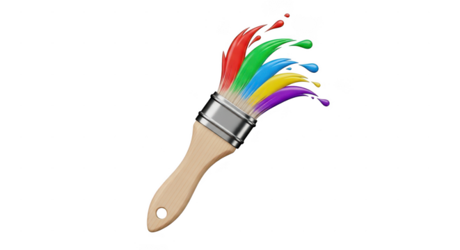 Paintbrush with a rainbow of colors on it. isolated illustration on  transparent background PNG
