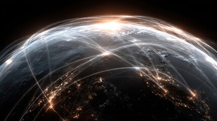 Global Network Connections Over Earth at Night with City Lights image photo