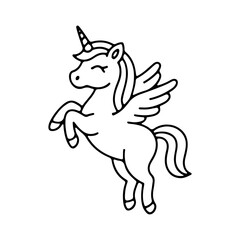 Fun and whimsical unicorn with wings in a playful pose, suitable for children s art and decorations