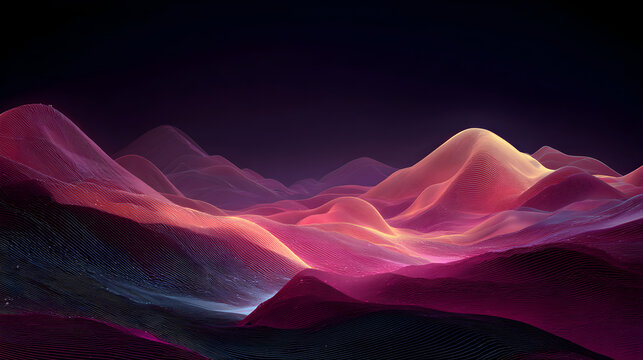 Glowing Abstract Wave in Pink and Purple Digital Landscape